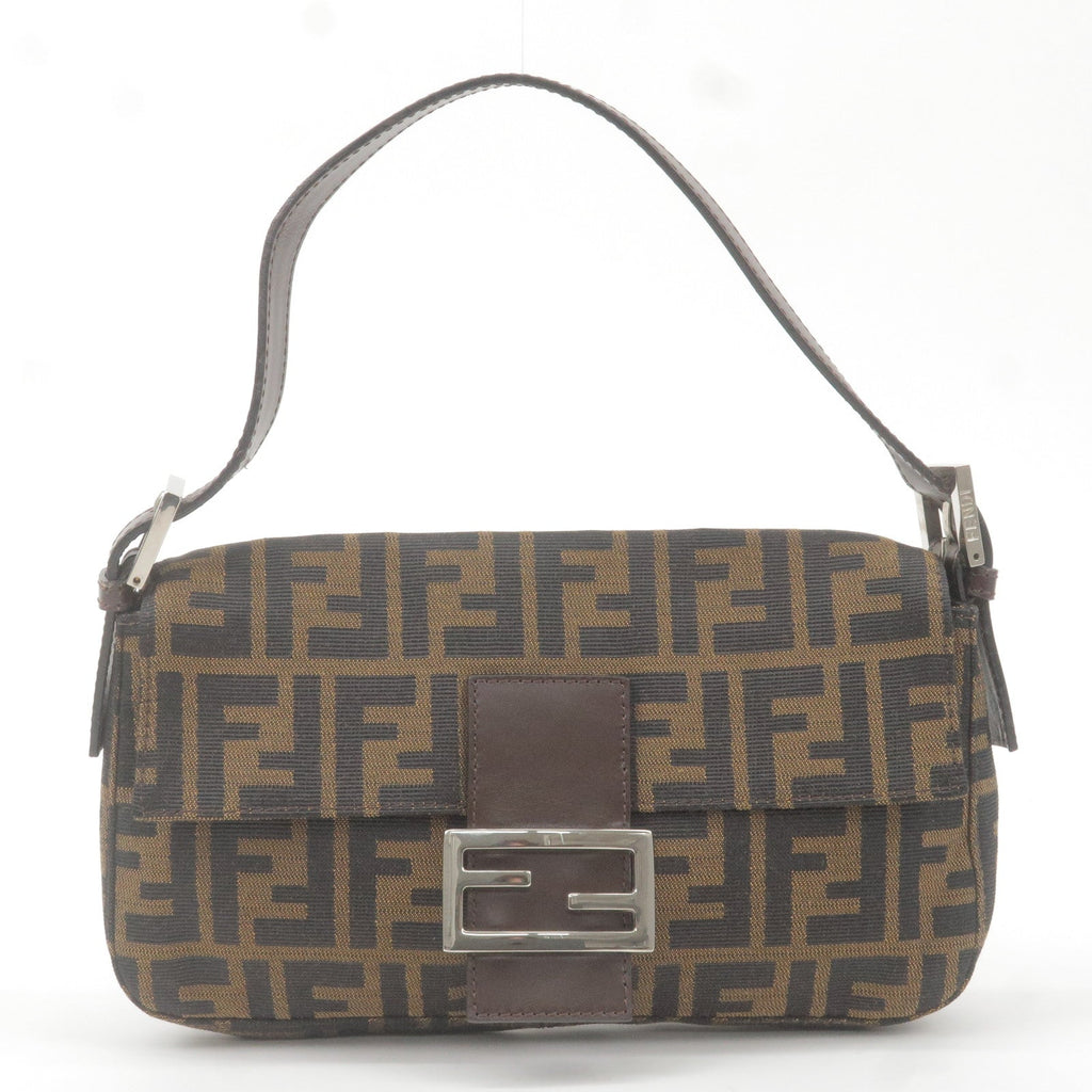FENDI Zucca Mamma Baguette Canvas Leather Bag Brown Black 26424
