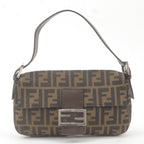 FENDI Zucca Mamma Baguette Canvas Leather Bag Brown Black 26424