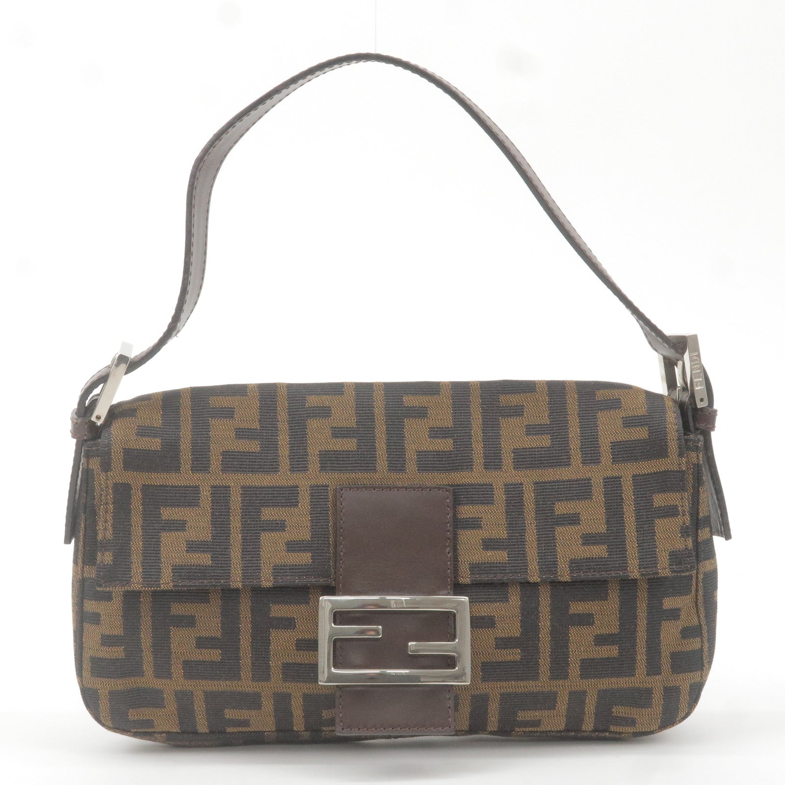 FENDI Zucca Mamma Baguette Canvas Leather Bag Brown Black 26424
