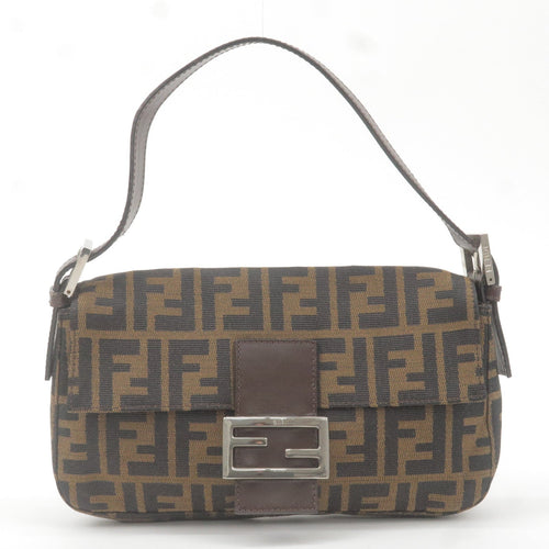 FENDI Zucca Mamma Baguette Canvas Leather Bag Brown Black 26424