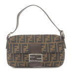 FENDI Zucca Mamma Baguette Canvas Leather Bag Brown Black 26424