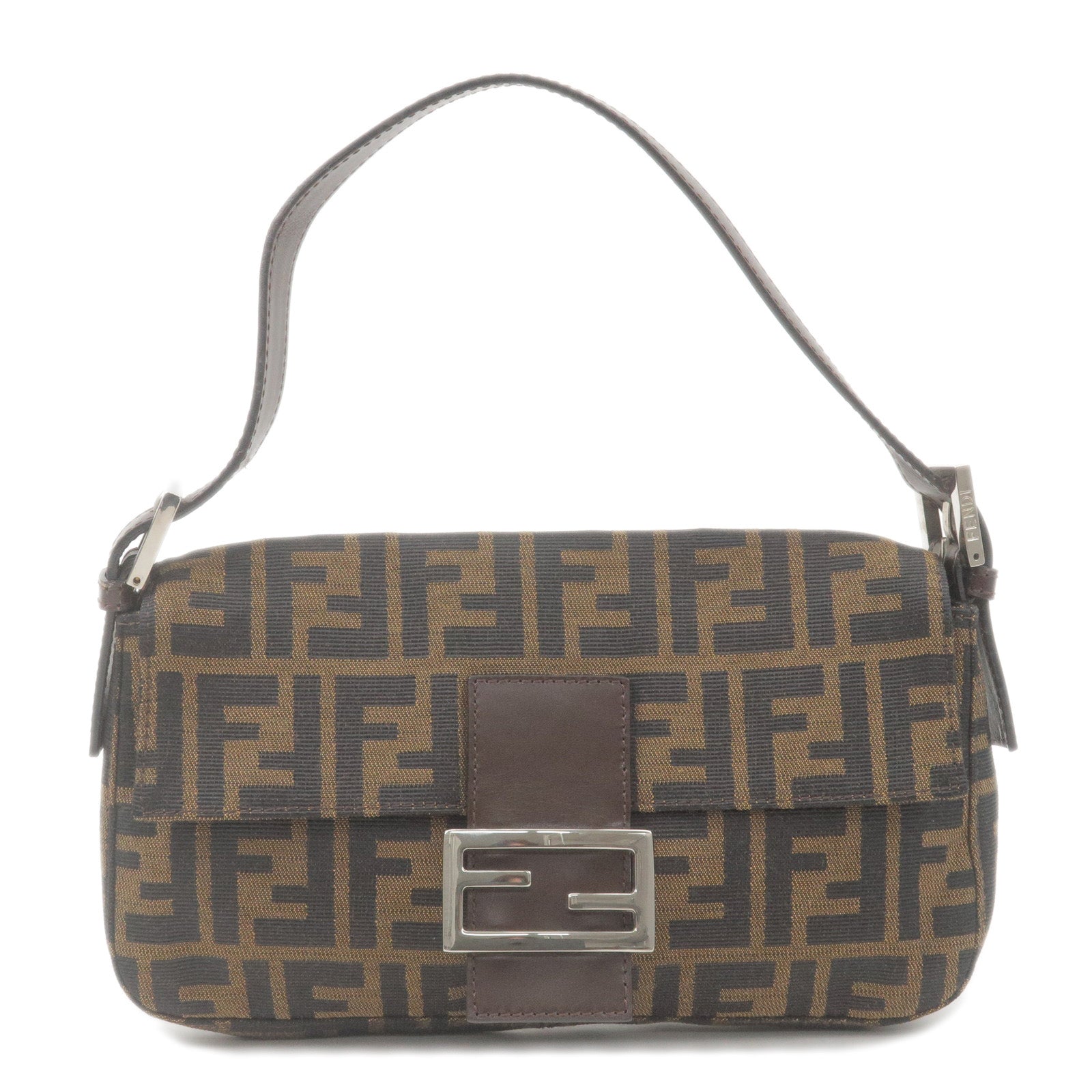 FENDI Zucca Mamma Baguette Canvas Leather Bag Brown Black 26424