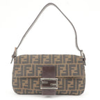 FENDI Zucca Mamma Baguette Canvas Leather Bag Brown Black 26424