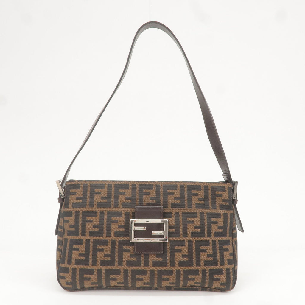 FENDI Zucca Canvas Leather Shoulder Bag Khaki Brown Black 26566