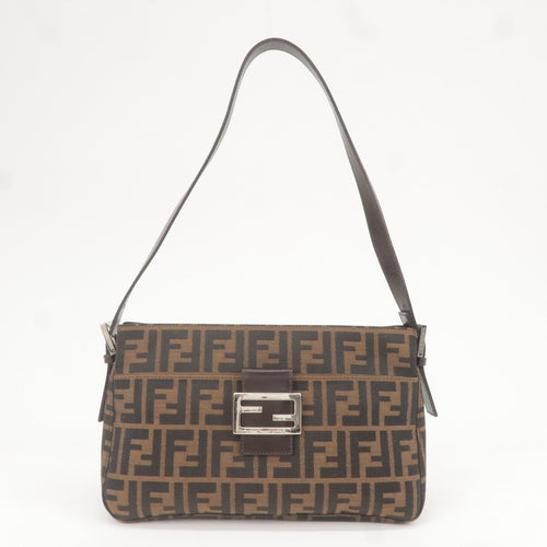 FENDI Zucca Canvas Leather Shoulder Bag Khaki Brown Black 26566