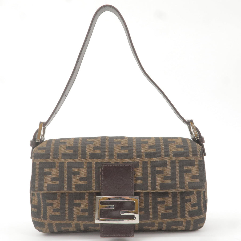 FENDI Zucca Mamma Baguette Canvas Leather Shoulder Bag 26424