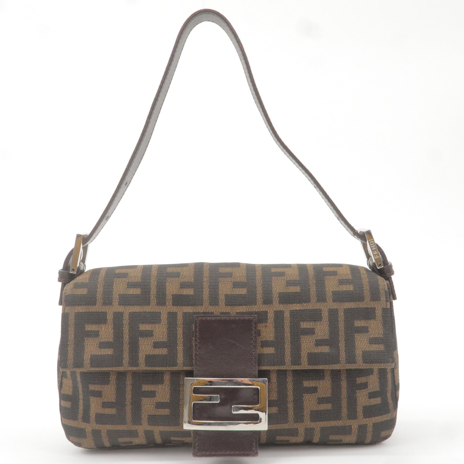 FENDI Zucca Mamma Baguette Canvas Leather Shoulder Bag 26424
