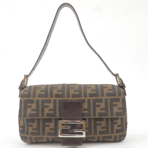 FENDI Zucca Mamma Baguette Canvas Leather Shoulder Bag 26424