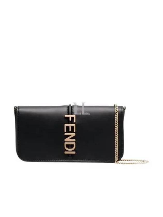 Fendi Graphy Chain Leather Long Wallet Black