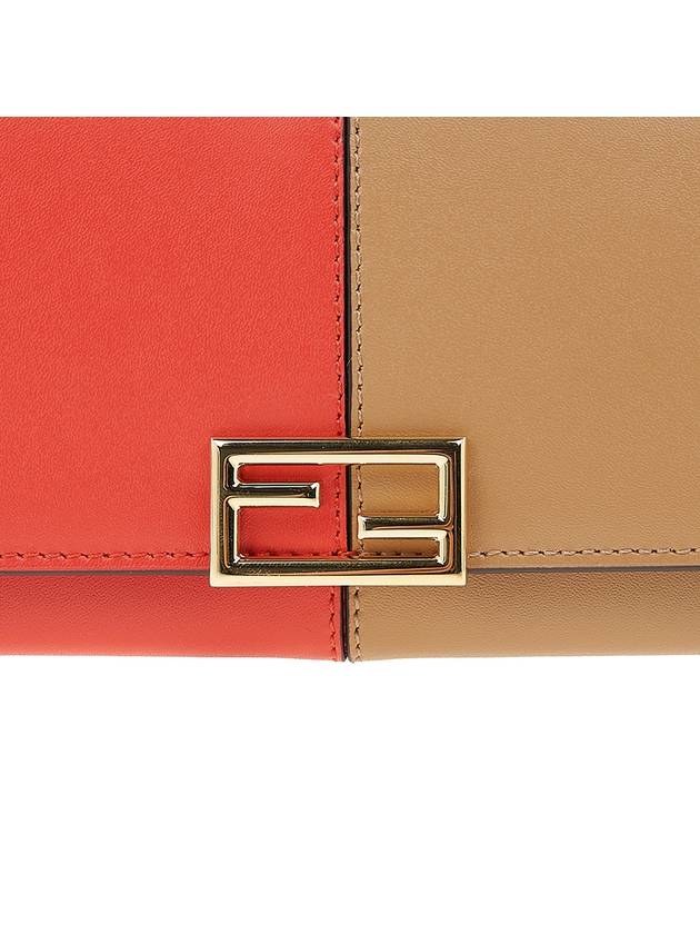 Fendi FF Continental Chain Leather Long Wallet Brown Red