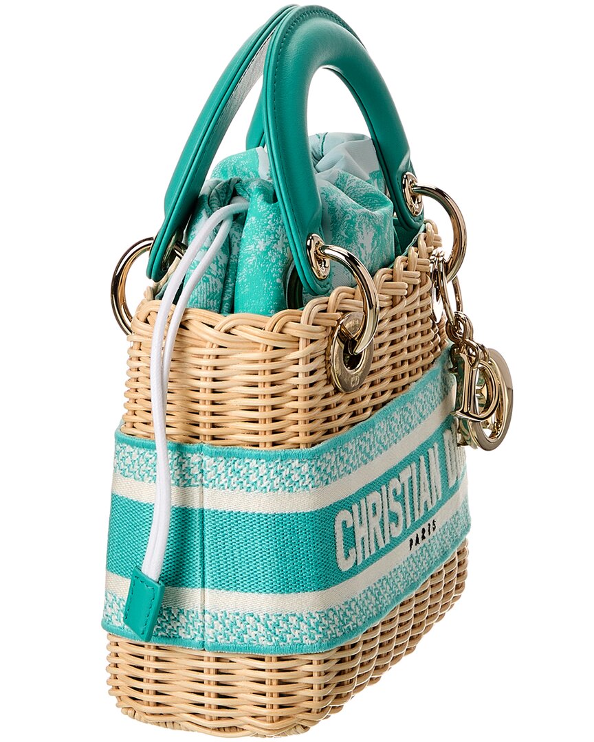 Dior Lady Dior Mini Straw & Leather Crossbody