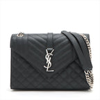 Saint Laurent  Envelope Leather Chain Shoulder Bag Black 487206