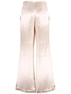 Fendi Women's Viscose Shiny Cargo Straight Pants Beige