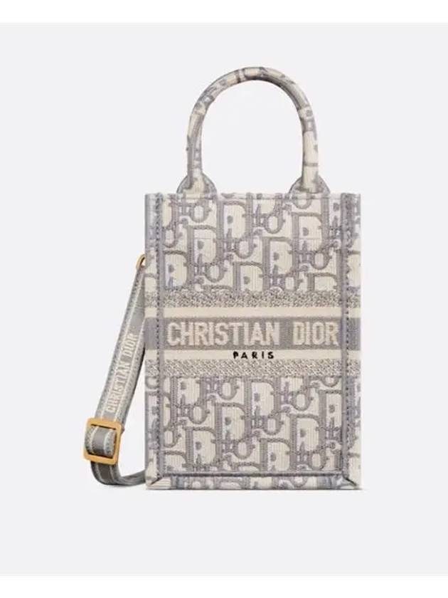 Oblique Embroidery Mini Book Phone Tote Bag Grey Dior