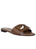 Fendi Baguette FF Logo Leather Slippers Mocha