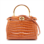 Fendi Mini Peekaboo Croco 2WAY Handbag Brown 8BN244