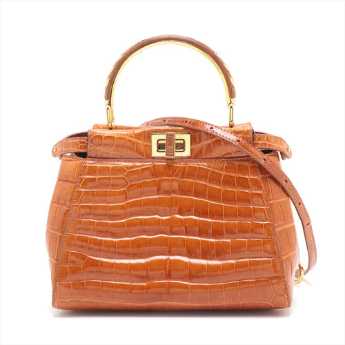 Fendi Mini Peekaboo Croco 2WAY Handbag Brown 8BN244