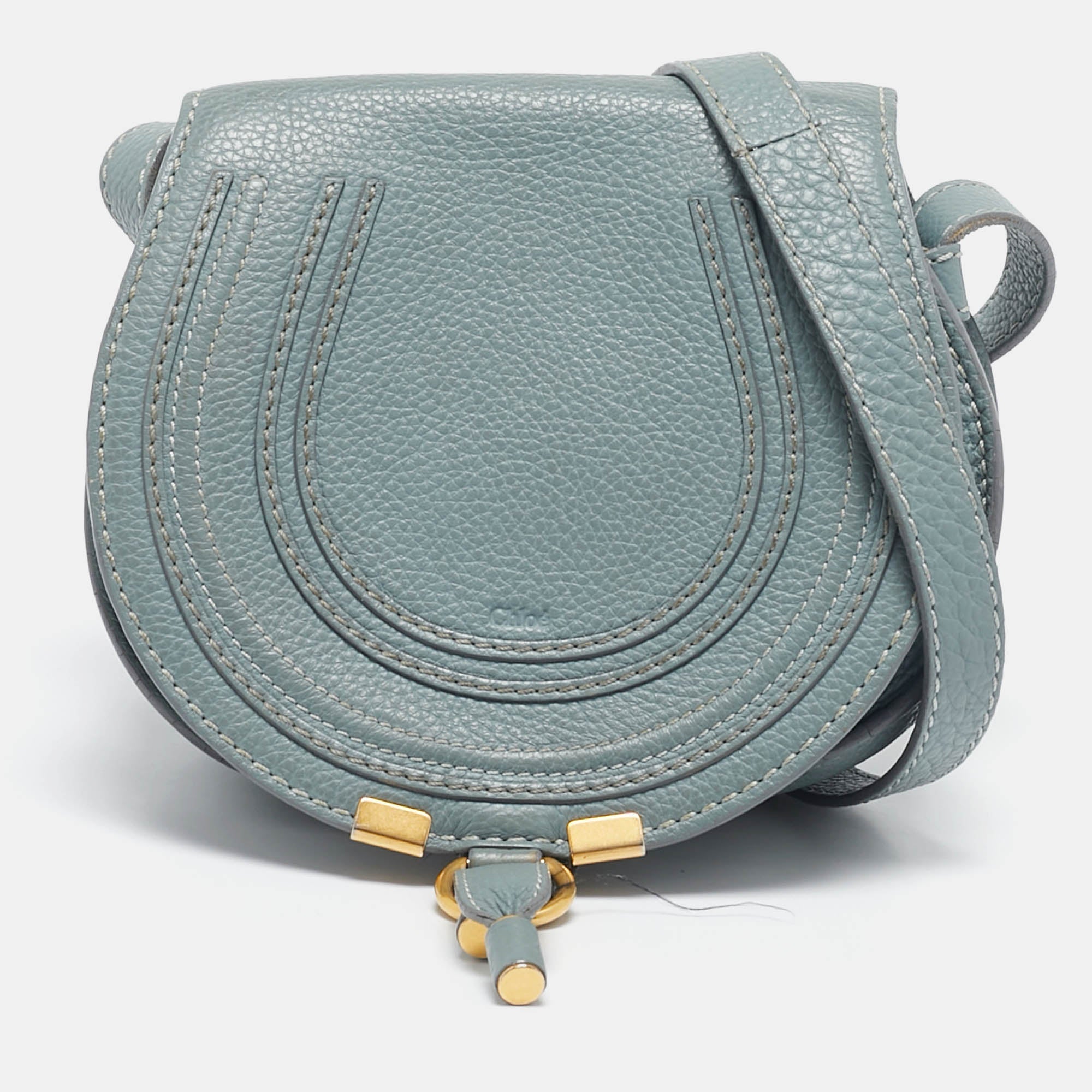 Chloe Light Blue Leather Mini Marcie Crossbody Bag
