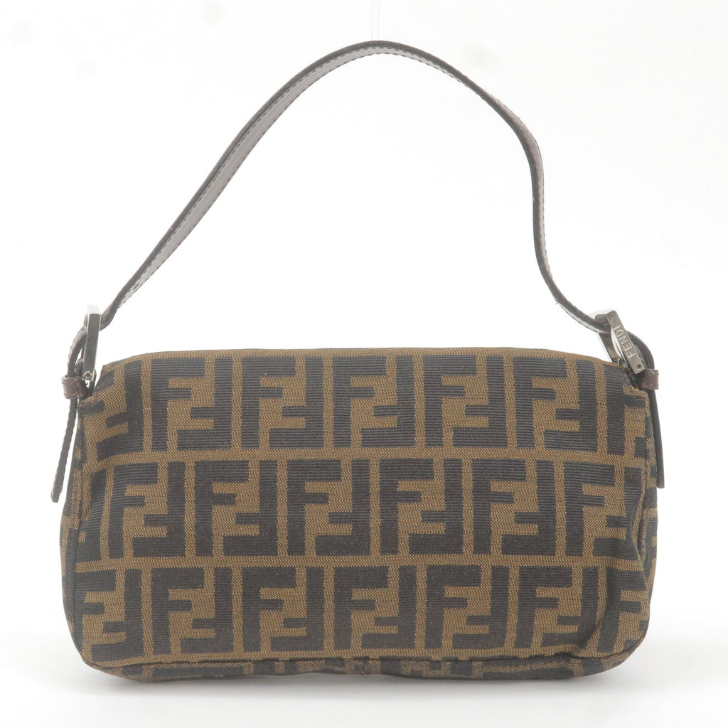 FENDI Zucca Mamma Baguette Canvas Leather Bag Brown Black 26424