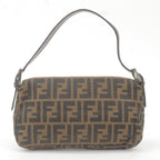 FENDI Zucca Mamma Baguette Canvas Leather Bag Brown Black 26424