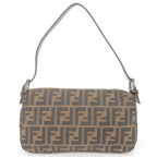 FENDI Zucca Mamma Baguette Canvas Leather Bag Brown Black 26424