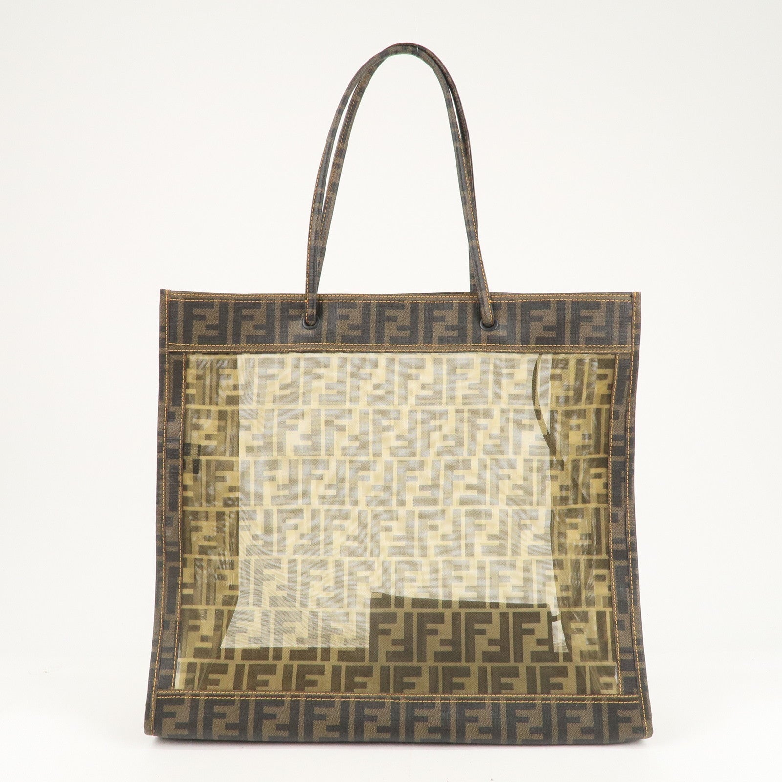 FENDI Zucca Mesh PVC Tote Bag Brown Black 8BH184