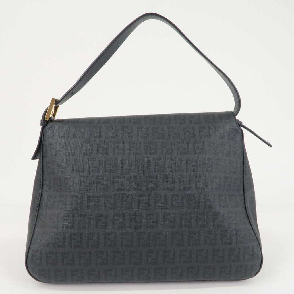 FENDI Zucchino Mamma Baguette PVC Leather Bag Black 8BR001