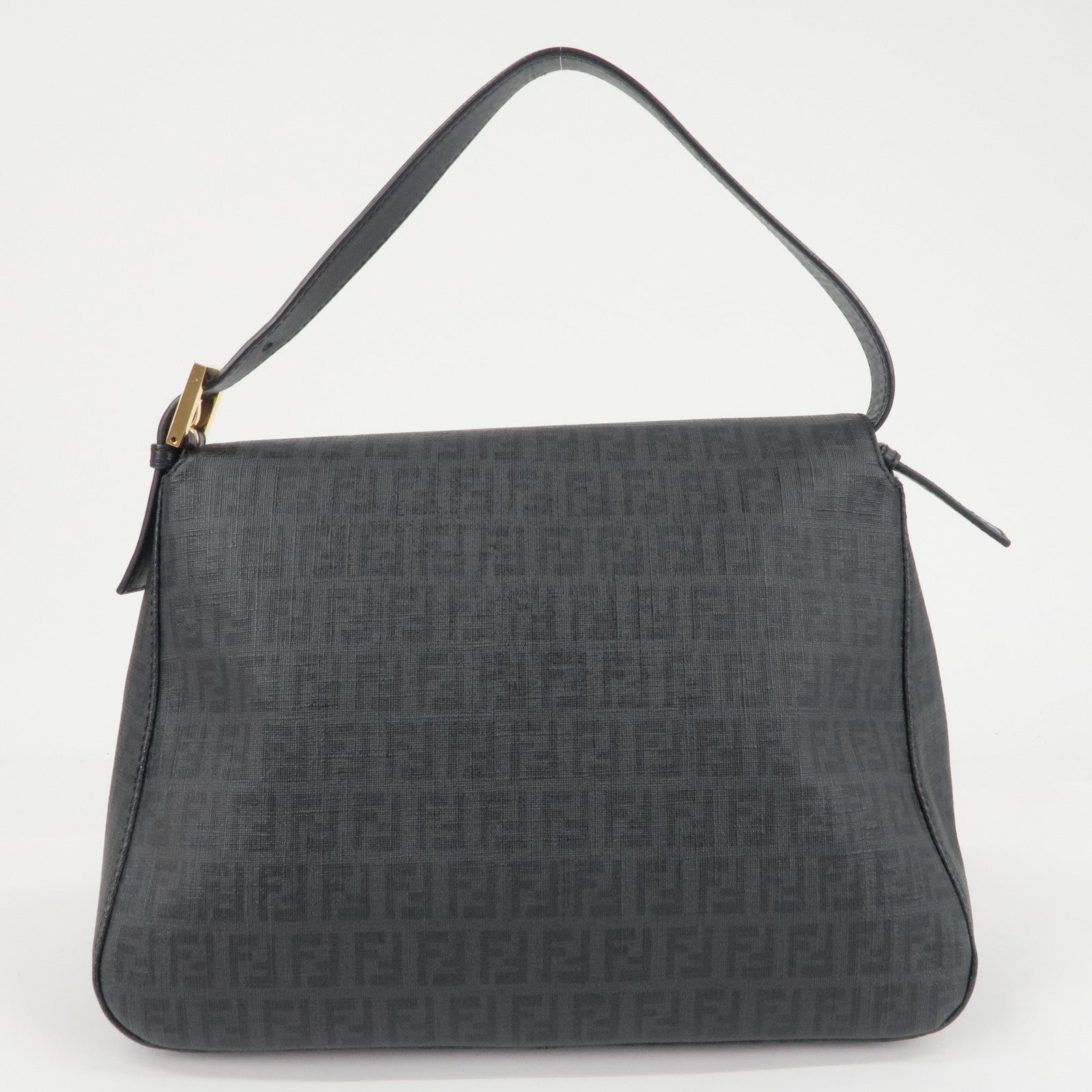 FENDI Zucchino Mamma Baguette PVC Leather Bag Black 8BR001