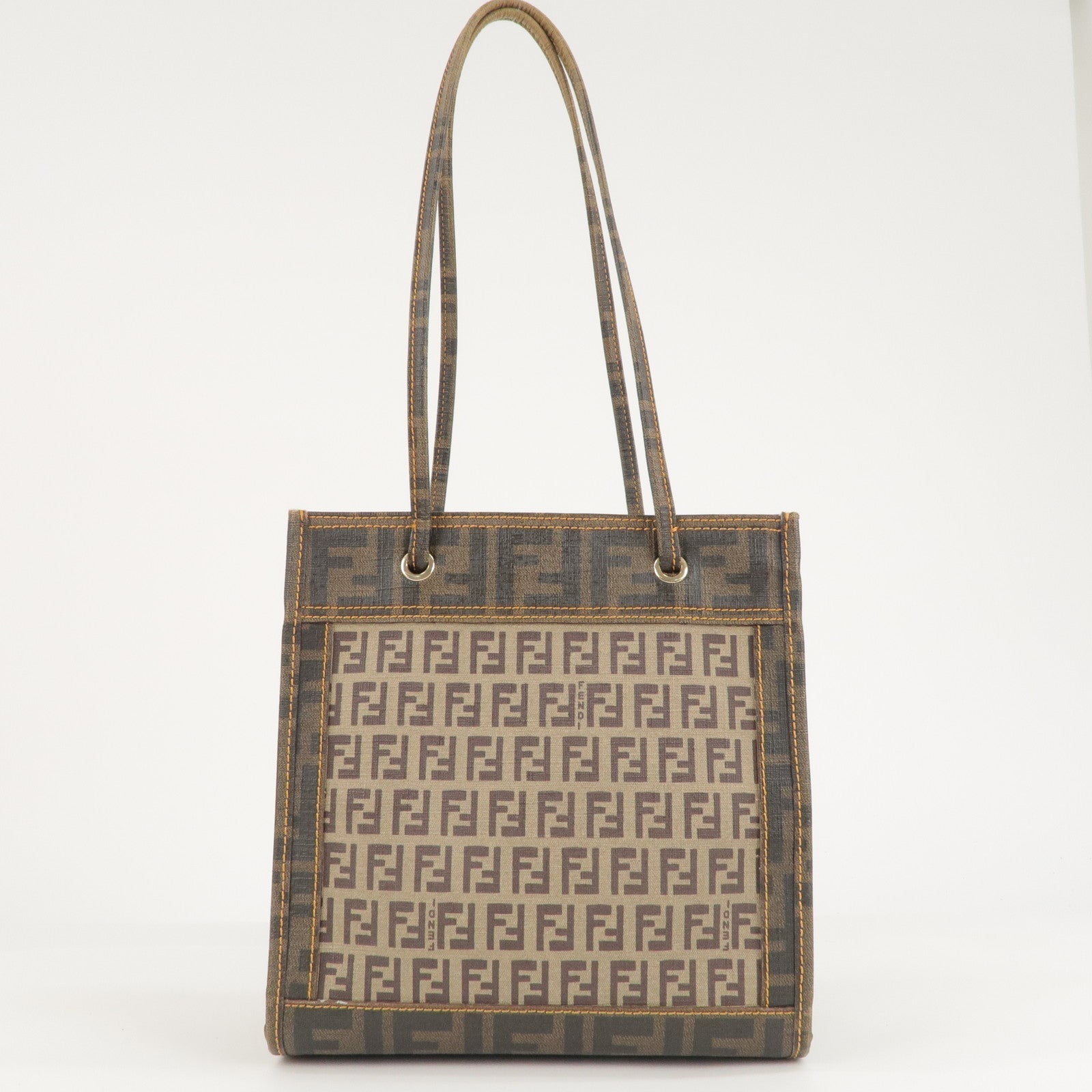 FENDI Zucca Zucchino PVC Leather Shoulder Bag Beige Brown 8BH189
