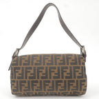 FENDI Zucca Mamma Baguette Canvas Leather Bag Brown Black 26424