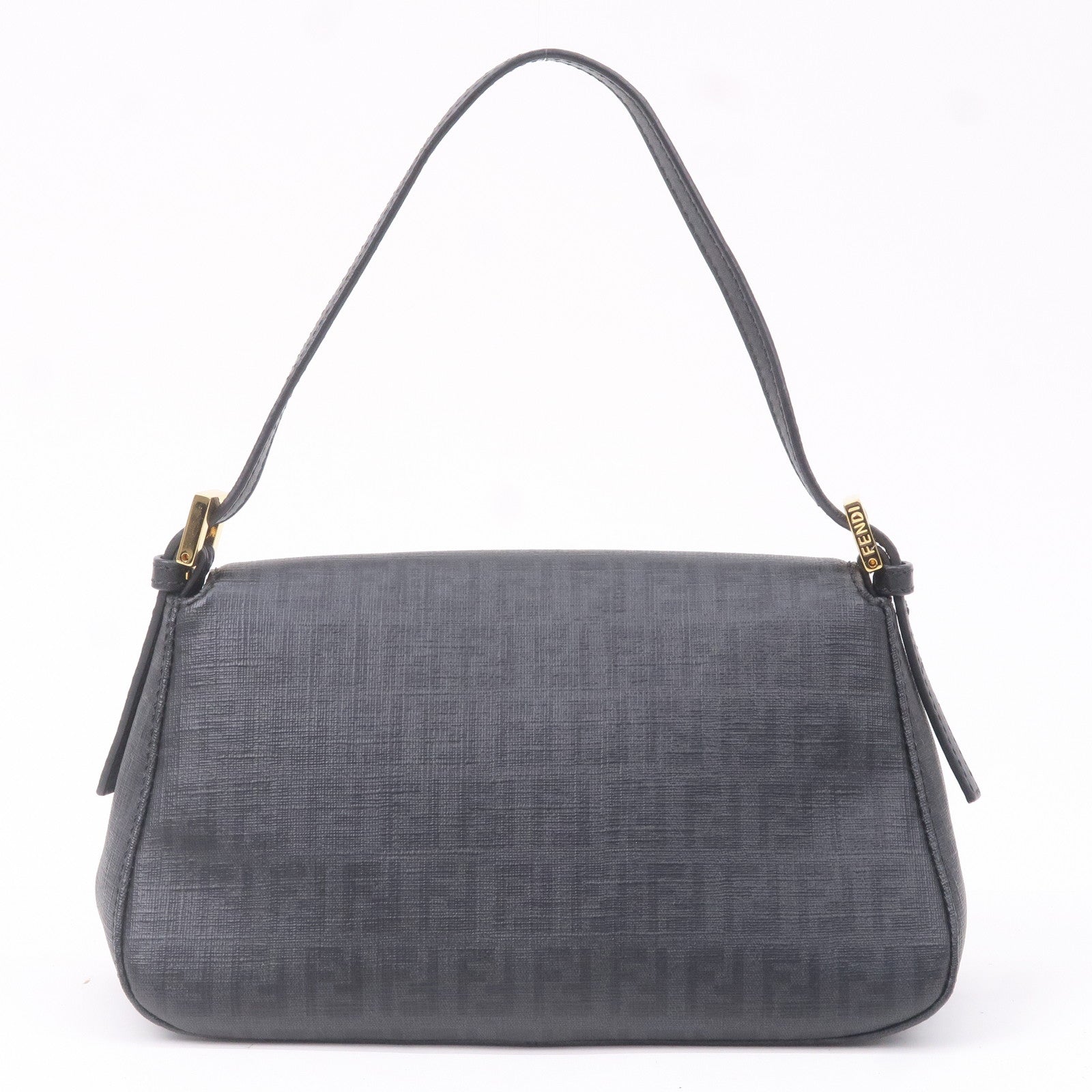 FENDI Zucchino Mamma Baguette PVC Leather Hand Bag Black 8BR180