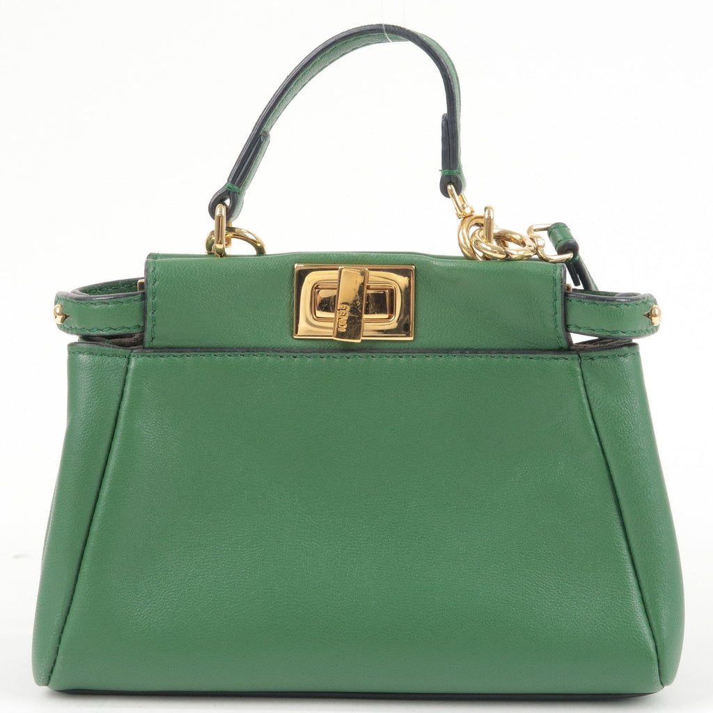 FENDI Micro Peekaboo Leather 2Way Bag Hand Bag Green 8M0355