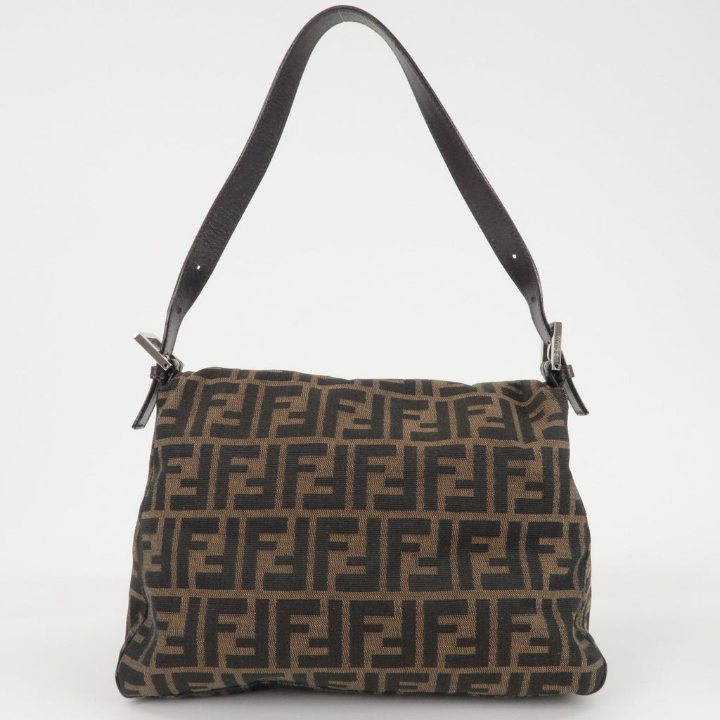 FENDI Zucchino Mamma Baguette Canvas Leather Bag Brown Black 26325