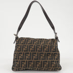 FENDI Zucchino Mamma Baguette Canvas Leather Bag Brown Black 26325