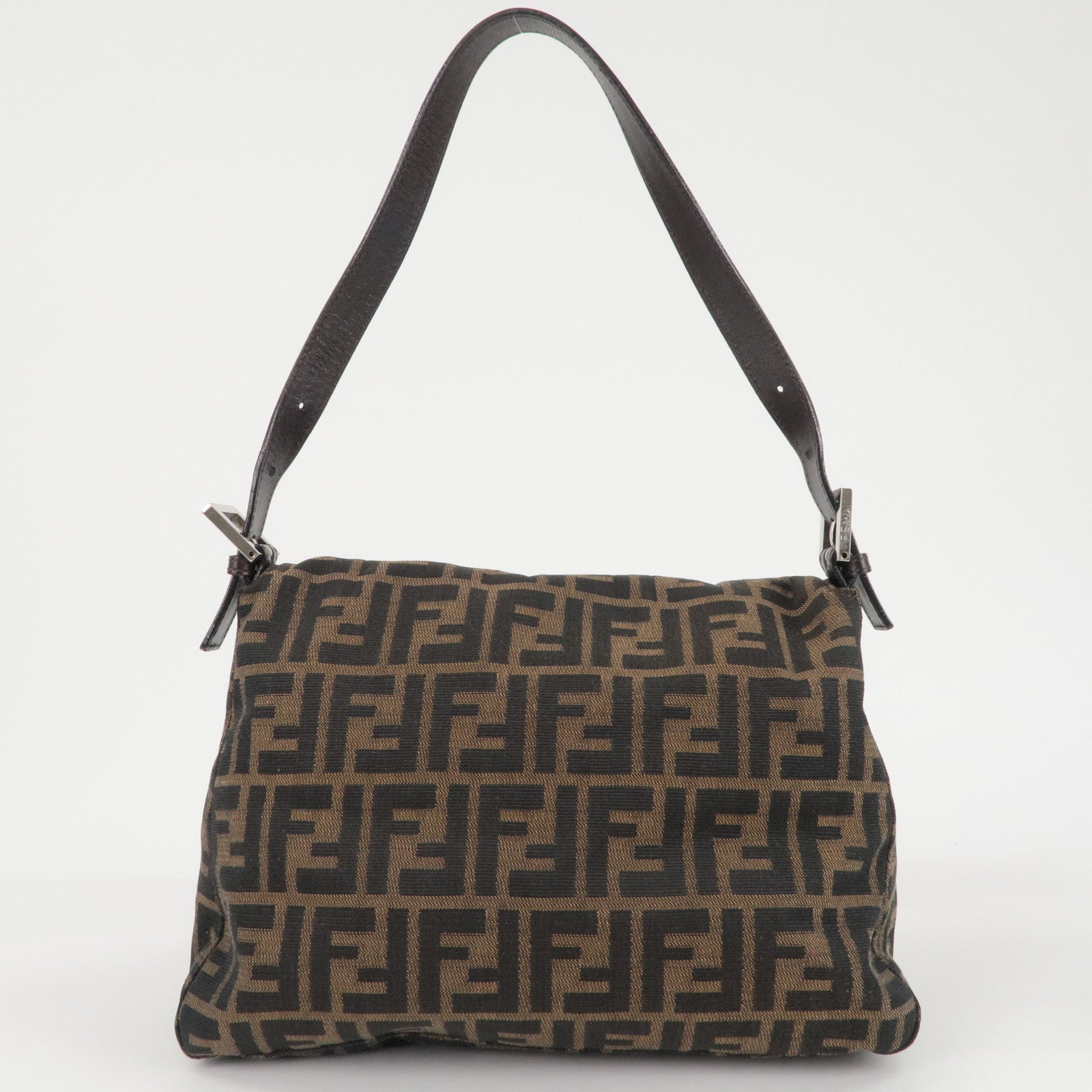 FENDI Zucchino Mamma Baguette Canvas Leather Bag Brown Black 26325