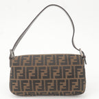 FENDI Mamma Baguette Zucca Canvas Leather Bag Beige 26424