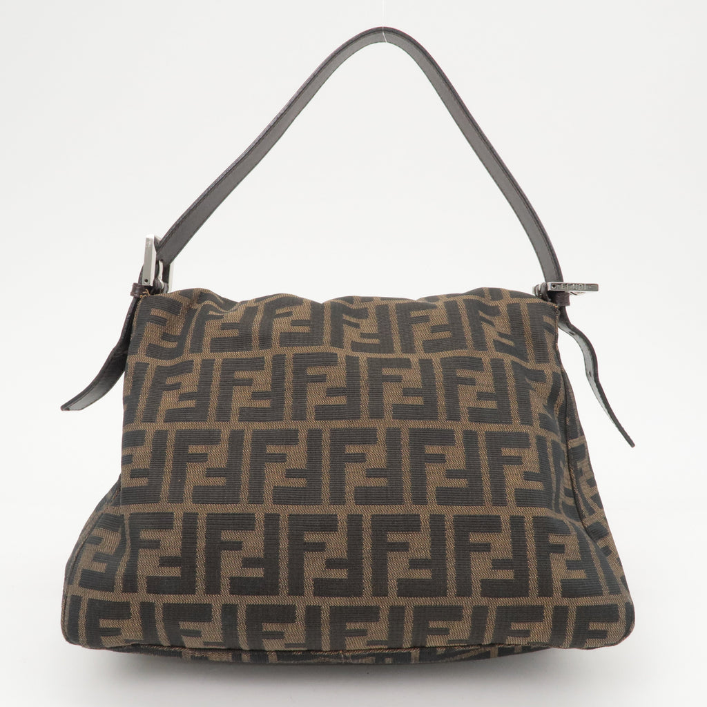 FENDI Mamma Baguette Zucca Canvas Leather Shoulder Bag Brown