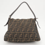 FENDI Mamma Baguette Zucca Canvas Leather Shoulder Bag Brown