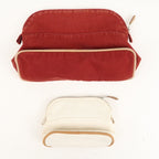 HERMES Set of 2 Bolide Pouch MM & Mini Canvas Leather Ivory Red