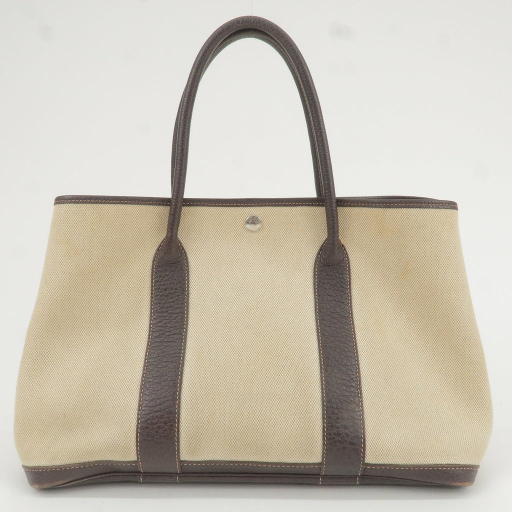 HERMES Canvas Leather Garden Party PM Tote Bag Beige G Stamp