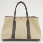 HERMES Canvas Leather Garden Party PM Tote Bag Beige G Stamp