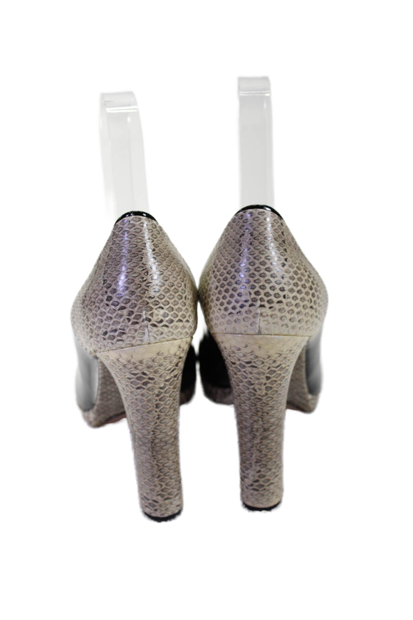 Chloe Womens Block Heel Snakeskin Printed Trim Pumps Black Patent