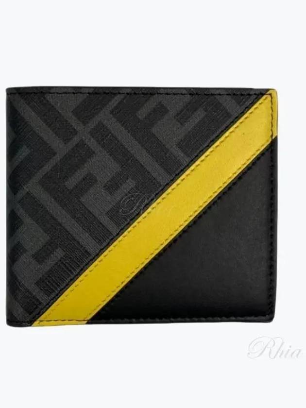 Fendi FF Pattern Leather Half Wallet Black Yellow