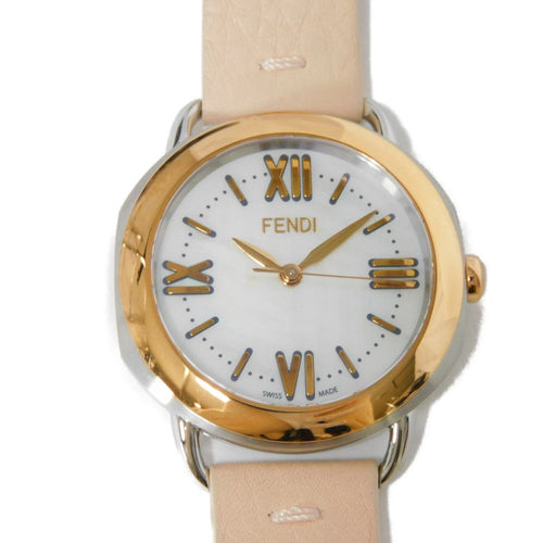 FENDI Watches Quartz 80200M Stainless Steel (Stainless steel), Leather belt Gold beige Celeria White shell dial Women
