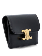 CELINE Triomphe Shiny Calfskin Flap Card Wallet Black