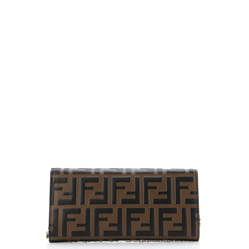 F is Fendi Continental Chain Wallet Zucca Embossed Leather