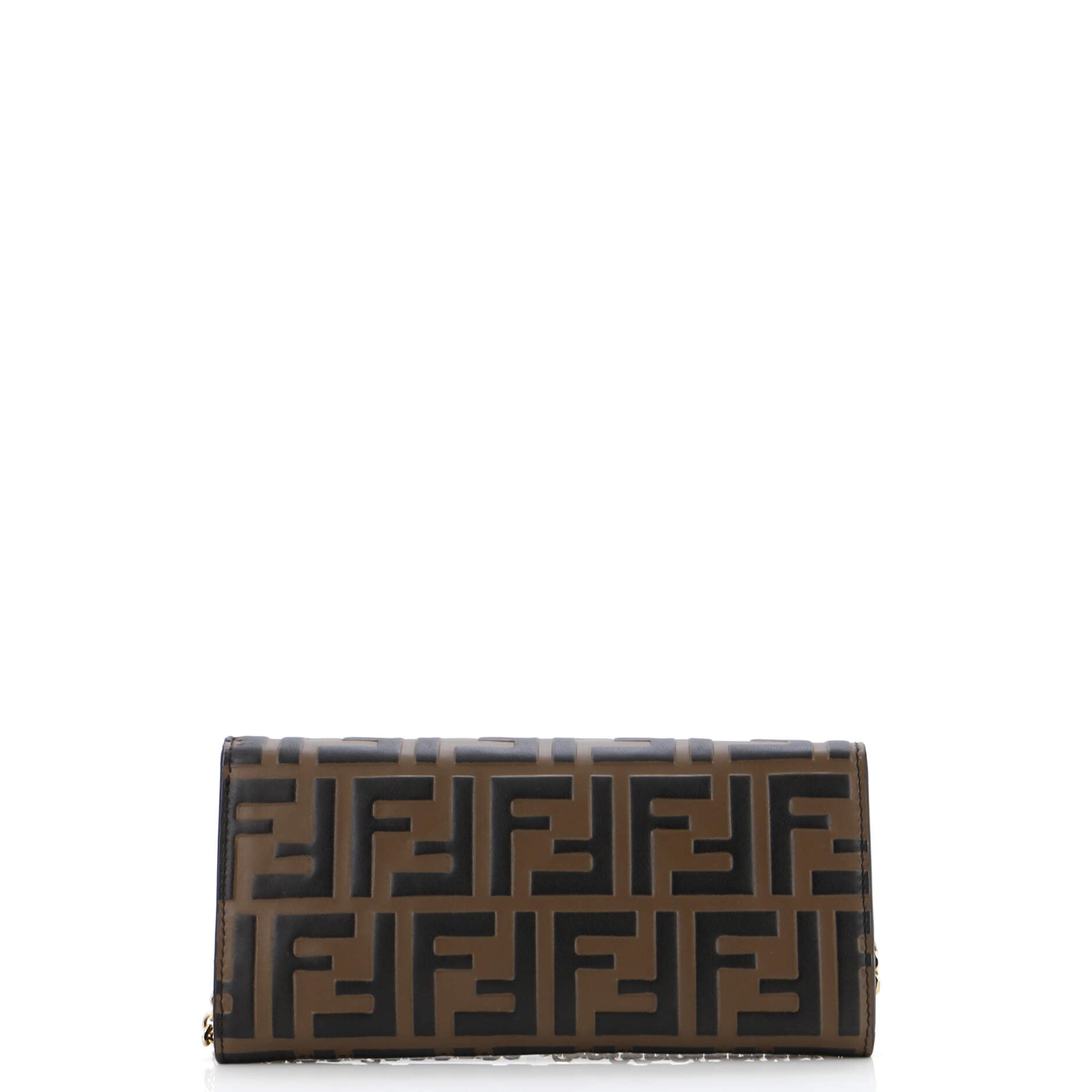 F is Fendi Continental Chain Wallet Zucca Embossed Leather