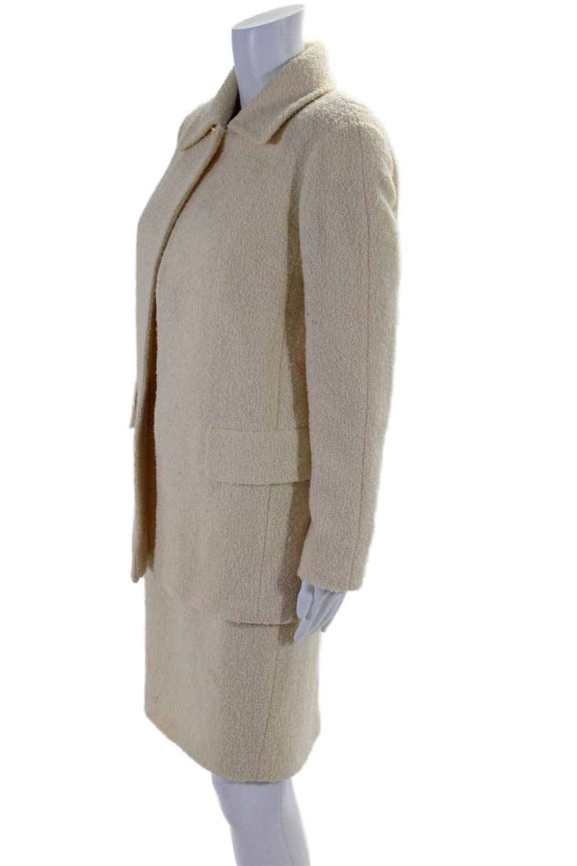 Fendi 365 Womens Wool Collared Long Sleeve Jacket + Dress Set Beige