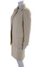 Fendi 365 Womens Wool Collared Long Sleeve Jacket + Dress Set Beige