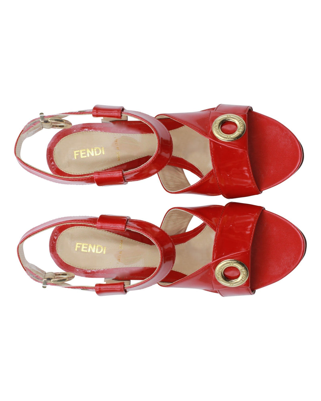 Fendi Ankle Strap High Heel Sandals in Red Patent Leather